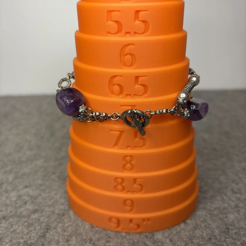 Amethyst Gemstone Double Strand Bracelet Silver Toned Toggle Clasp 7.25